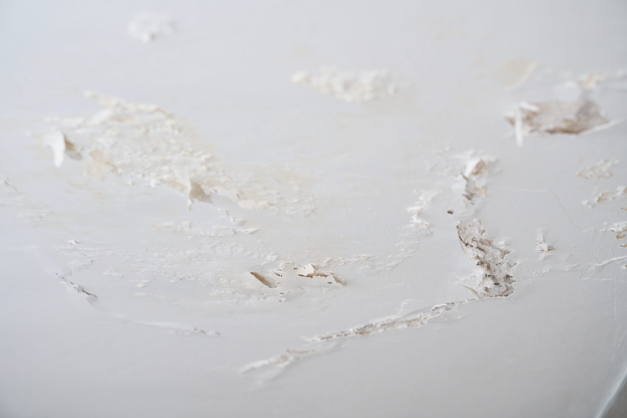 Ceiling with peeling paint and water damage
